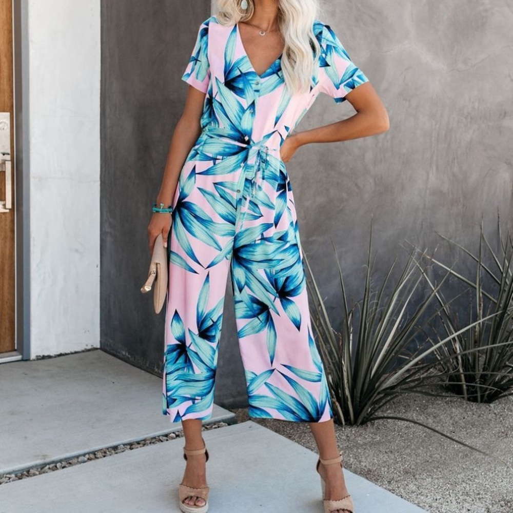 Vici Palm Button Down Tie Jumpsuit- S Never Worn!